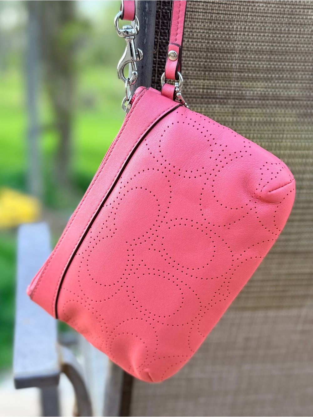Coach Coral Perforated Leather Wristlet with Detachable Strap - Picture 2 of 9